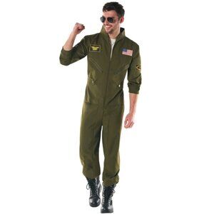 Mens Adult 80s AVIATOR Pilot Halloween Costume Jumpsuit Top Gun Size Large NWT